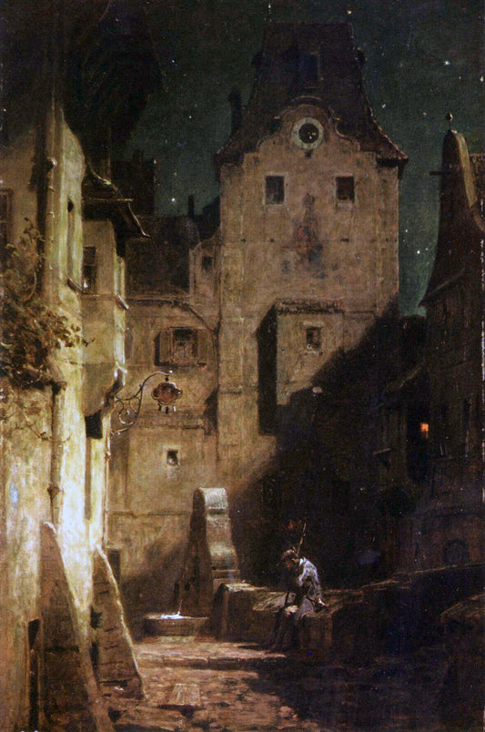 Le Veilleur de nuit endormi - Carl Spitzweg - Reproductions de tableaux et peintures haut de gamme