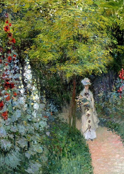 Le jardin, les roses trémières, 1877 - Claude Monet - Reproductions de tableaux et peintures haut de gamme