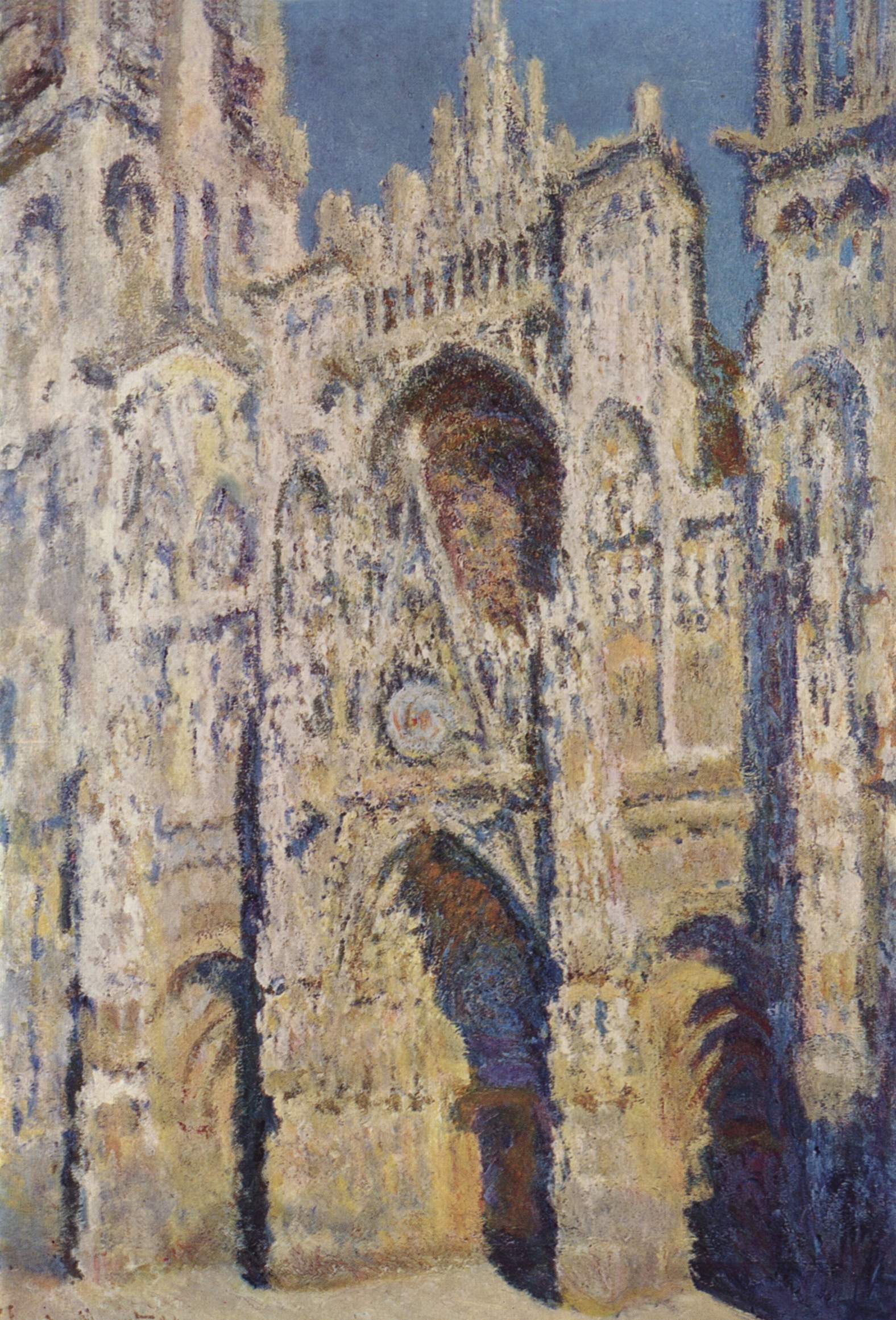 La Cathédrale de Rouen. Le portail et la tour Saint-Romain, plein soleil ; harmonie bleue et or (W1360) - Claude Monet - Reproductions de tableaux et peintures haut de gamme