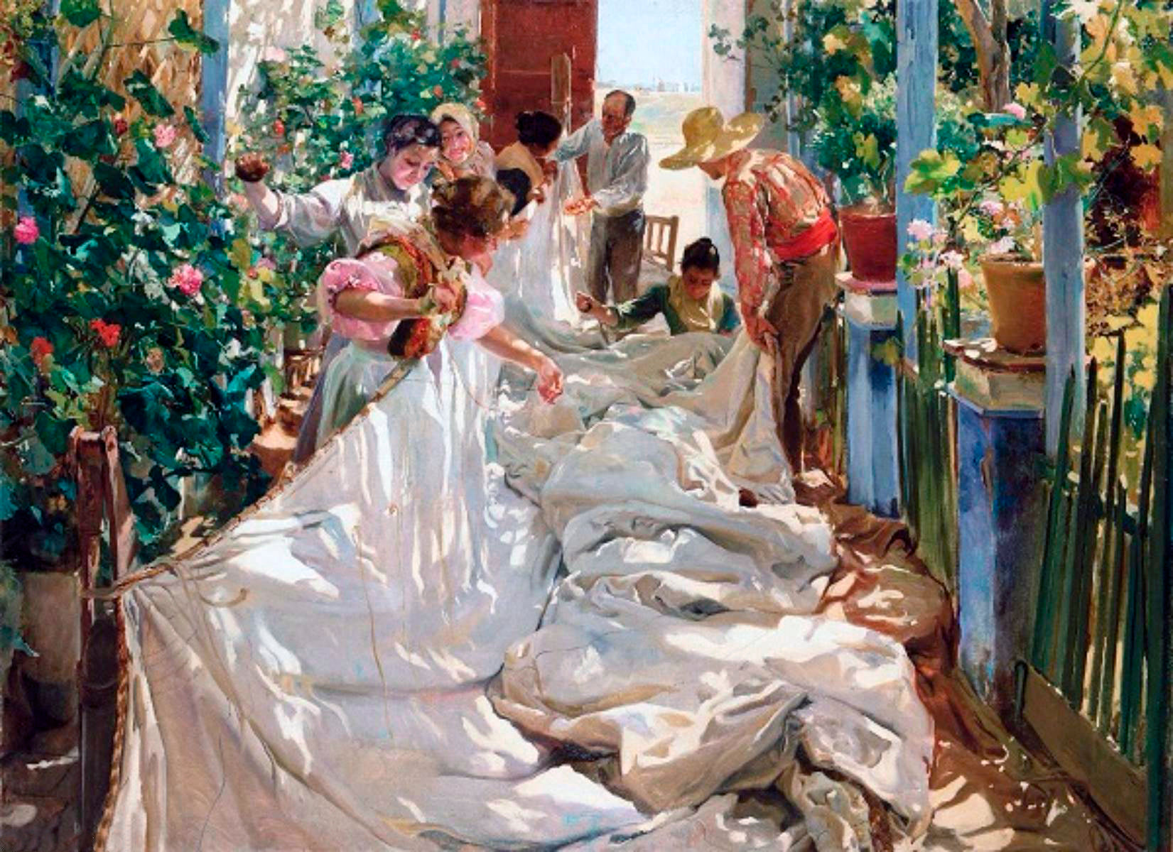 Cousant la voile - Sorolla - Reproductions de tableaux et peintures haut de gamme