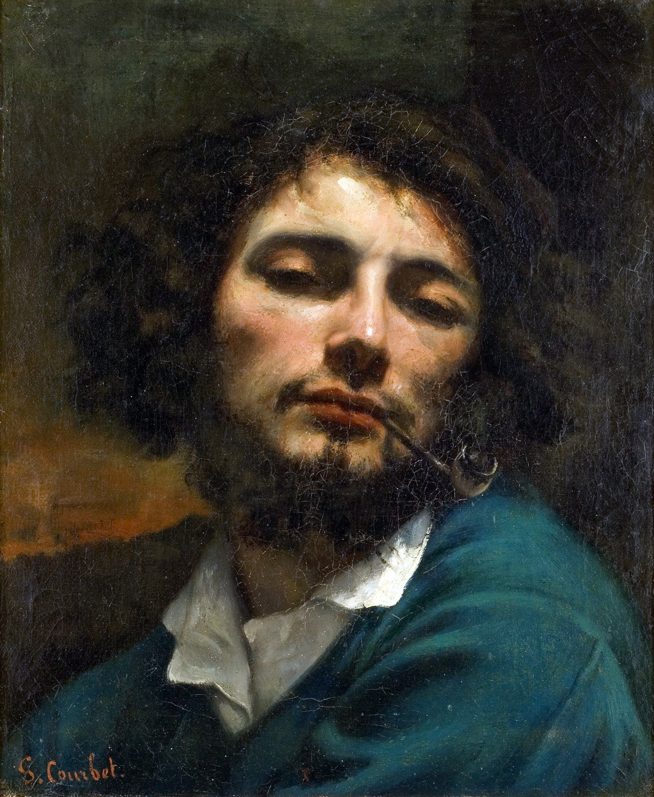 Autoportrait de l'artiste, Homme avec une pipe - Gustave Courbet - Reproductions de tableaux et peintures haut de gamme