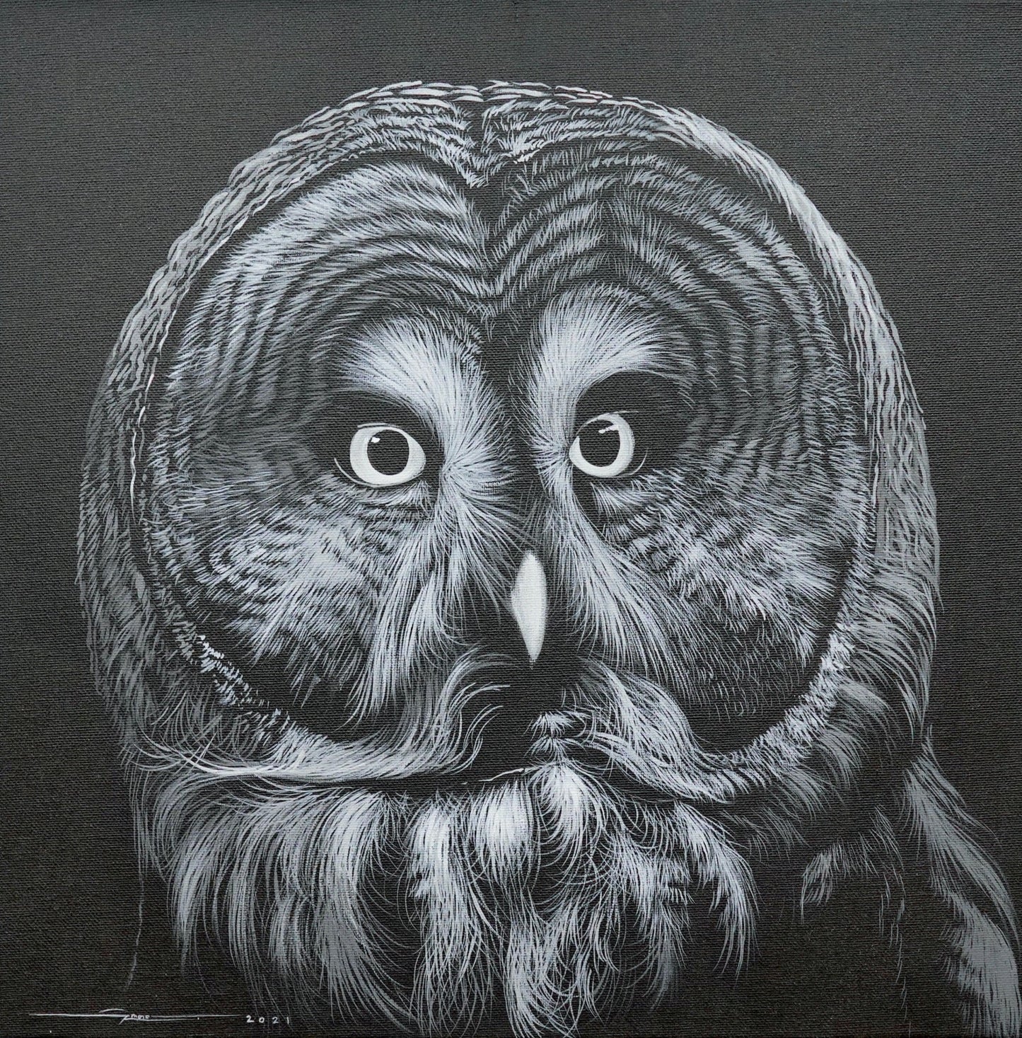 Hibou dans la nuit - 40 X 40 cm - Reproductions de tableaux et peintures haut de gamme