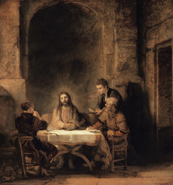 Le Christ chez Emmaüs - Rembrandt van Rijn - Reproductions de tableaux et peintures haut de gamme