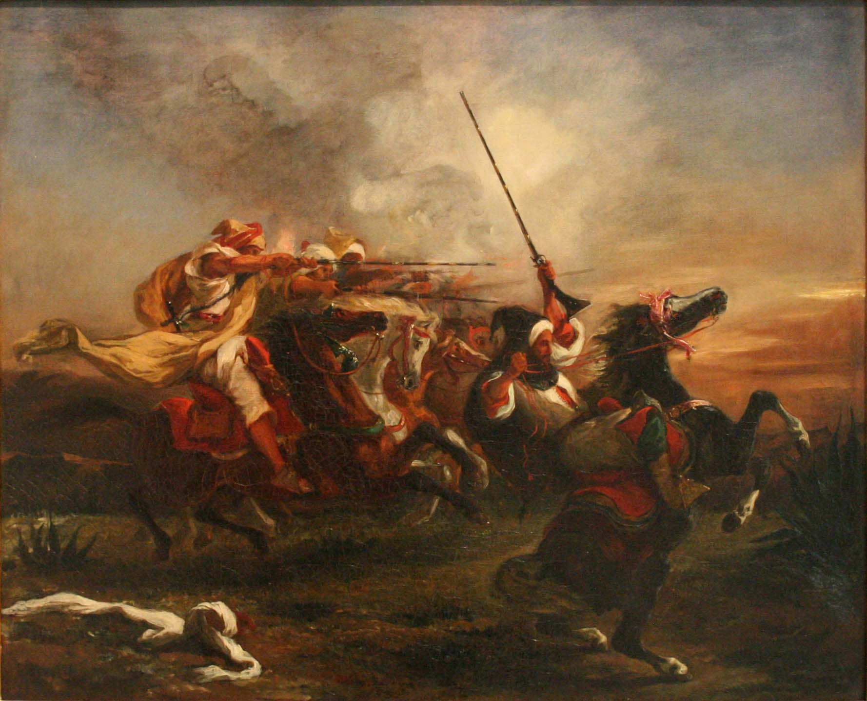 Des cavaliers marocains en action militaire - Eugène Delacroix - Reproductions de tableaux et peintures haut de gamme