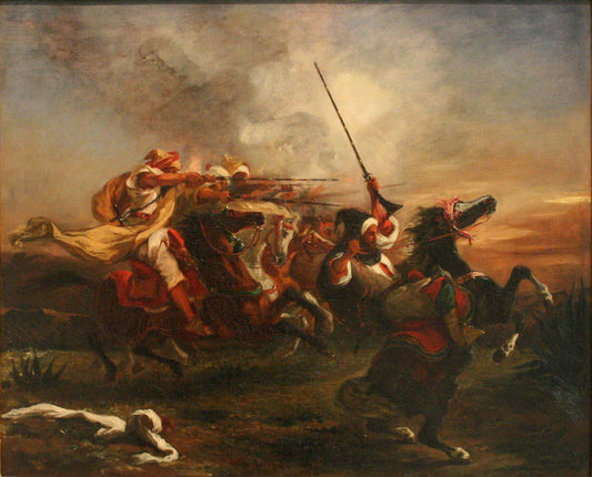 Des cavaliers marocains en action militaire - Eugène Delacroix - Reproductions de tableaux et peintures haut de gamme