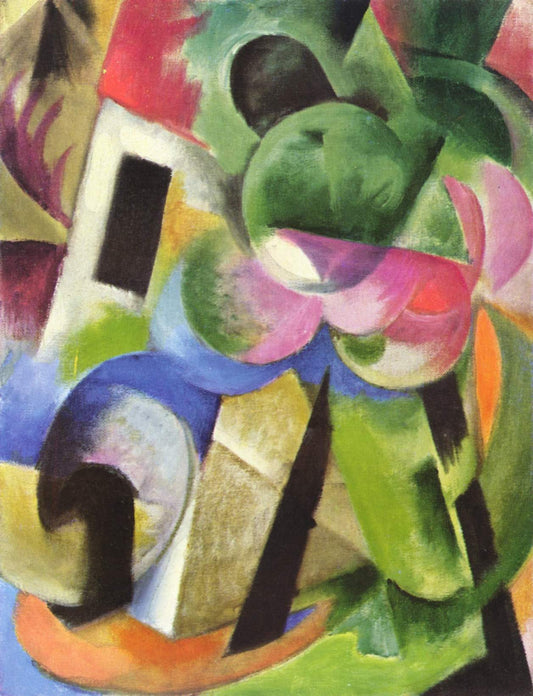 Maison avec des arbres - Franz Marc - Reproductions de tableaux et peintures haut de gamme