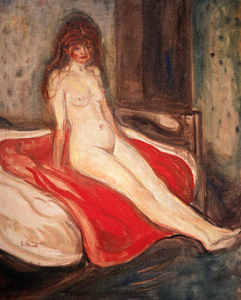 Fille sur un tissu rouge - Edvard Munch - Reproductions de tableaux et peintures haut de gamme