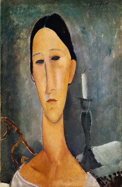 Hanka Zborowska en arrière-plan un chandelier - Amedeo Modigliani - Reproductions de tableaux et peintures haut de gamme