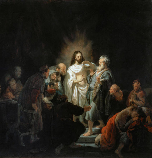 Le Jesus ressuscité montre à l'apôtre Thomas ses blessures - Rembrandt van Rijn - Reproductions de tableaux et peintures haut de gamme