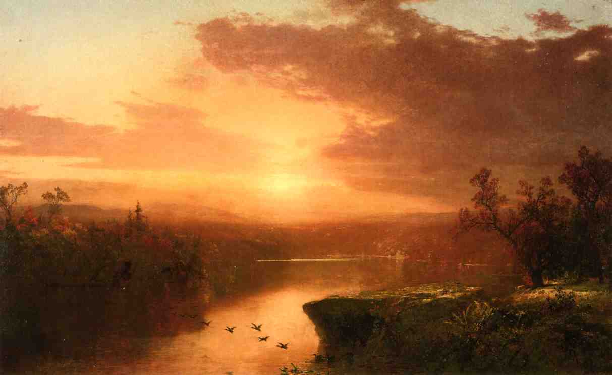 Coucher du soleil plus lac George - John Frederick Kensett - Reproductions de tableaux et peintures haut de gamme