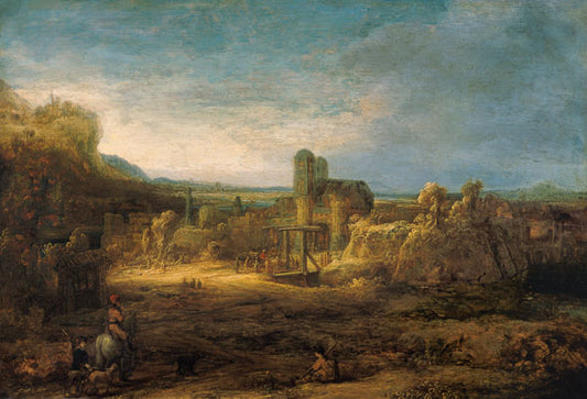 Paysage avec pont-levis - Rembrandt van Rijn - Reproductions de tableaux et peintures haut de gamme