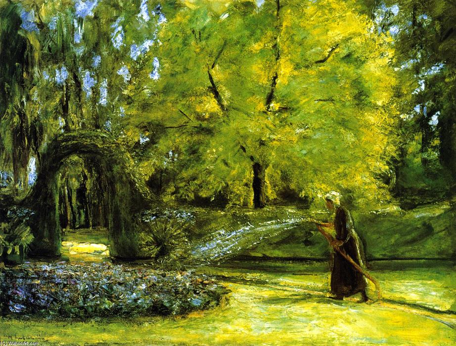 L'arrosage des fleurs dans le jardin de haies - Max Liebermann - Reproductions de tableaux et peintures haut de gamme