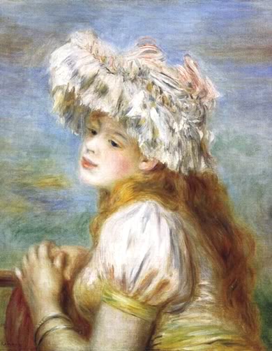 Fille avec un chapeau en dentelle - Pierre-Auguste Renoir - Reproductions de tableaux et peintures haut de gamme