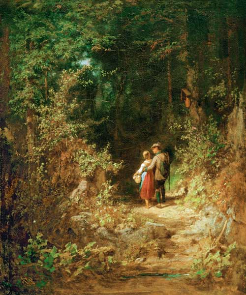 Amoureux dans un bois, vers 1860 - Carl Spitzweg - Reproductions de tableaux et peintures haut de gamme