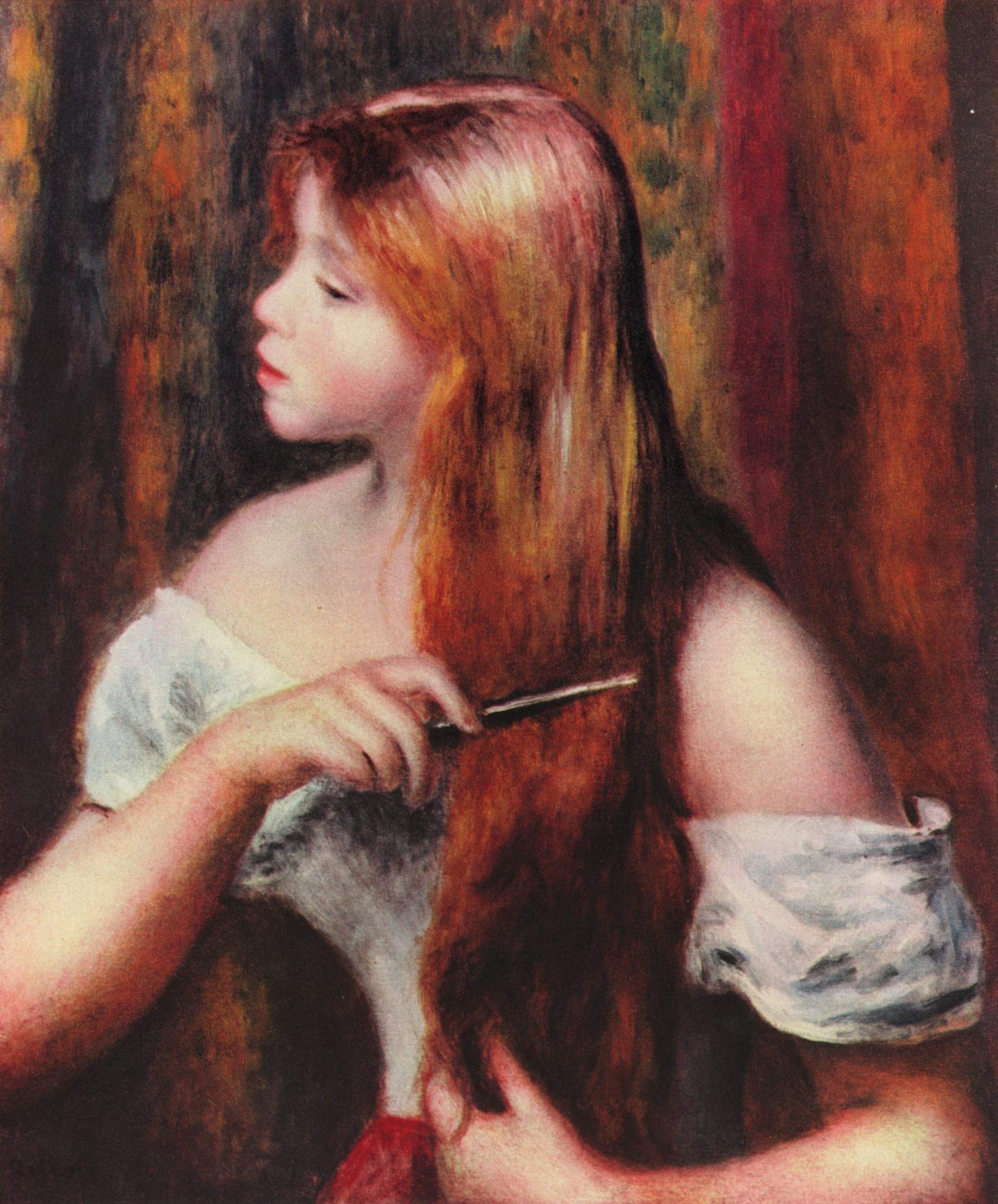 Fille au peigne - Pierre-Auguste Renoir - Reproductions de tableaux et peintures haut de gamme