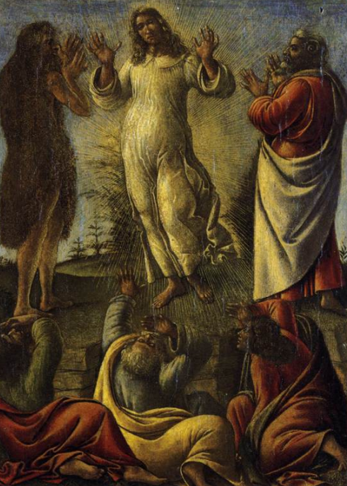 Triptyque représentant la Transfiguration, Jésus apparaissant à ses disciples avec les SS. Jérôme et Augustin - Sandro Botticelli - Reproductions de tableaux et peintures haut de gamme