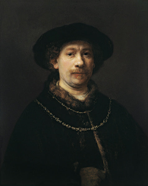 Autoportrait avec béret et deux chaînes en or - Rembrandt van Rijn - Reproductions de tableaux et peintures haut de gamme