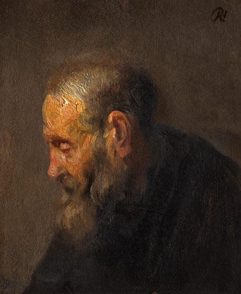 Étude d'un vieil homme de praofil - Rembrandt van Rijn - Reproductions de tableaux et peintures haut de gamme