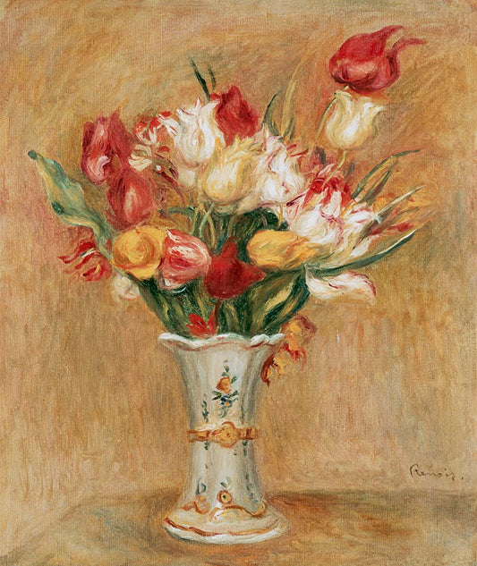 Bouquet de tulipes dans vase blanc - Pierre-Auguste Renoir - Reproductions de tableaux et peintures haut de gamme