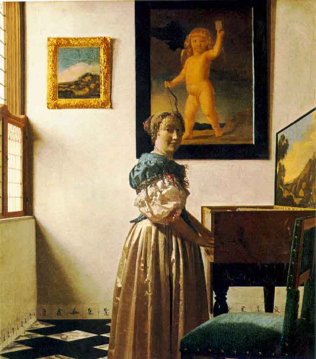 Une dame debout au virginal - Johannes Vermeer - Reproductions de tableaux et peintures haut de gamme