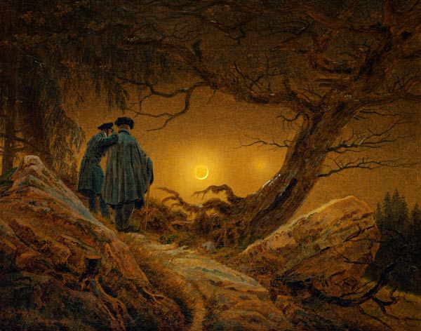 Deux hommes considérant la lune - Caspar David Friedrich - Reproductions de tableaux et peintures haut de gamme