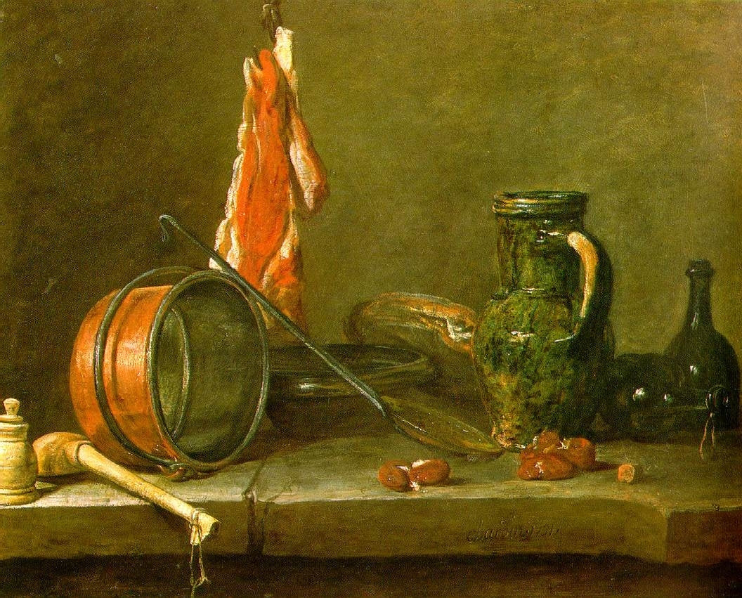 Un régime minceur avec des ustensiles de cuisine - Jean Siméon Chardin - Reproductions de tableaux et peintures haut de gamme