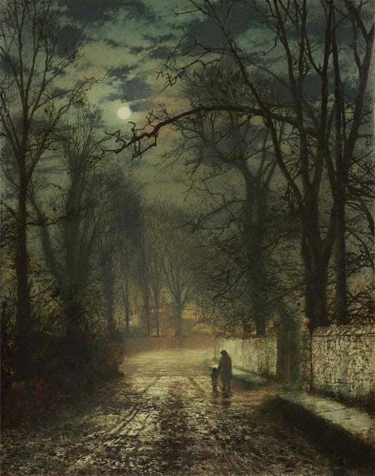 Un chemin au clair de lune - John atkinson grimshaw - Reproductions de tableaux et peintures haut de gamme