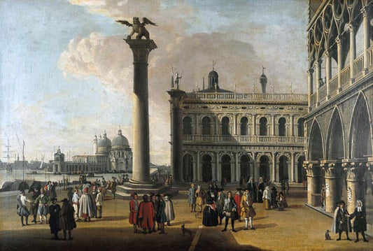 Une vue de la Piazzetta en regardant vers l'ouest - Giovanni Antonio Canal - Reproductions de tableaux et peintures haut de gamme