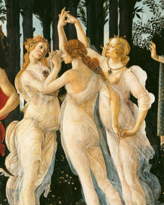 Les trois grâces. Détail de : Le printemps - Sandro Botticelli - Reproductions de tableaux et peintures haut de gamme