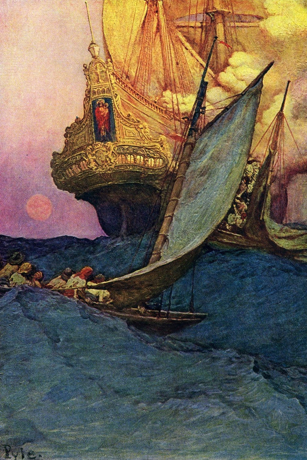 An Attack on a Galleon - Howard Pyle - Reproductions de tableaux et peintures haut de gamme