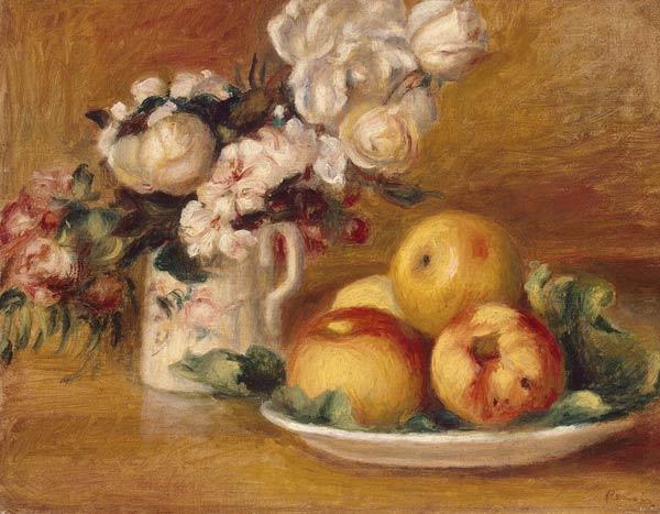 Pommes et fleurs - Pierre-Auguste Renoir - Reproductions de tableaux et peintures haut de gamme