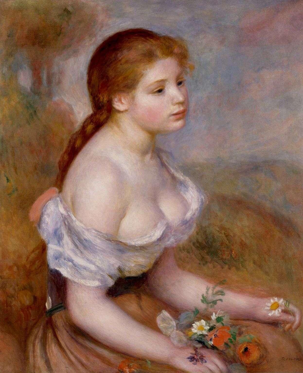 Jeune fille avec des marguerites - Pierre-Auguste Renoir - Reproductions de tableaux et peintures haut de gamme