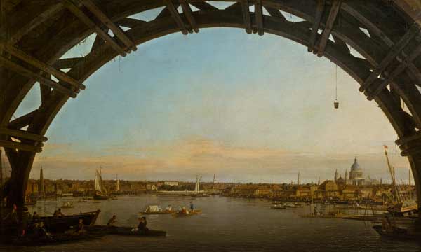 Londres vue à travers une arche du pont de Westminster - Giovanni Antonio Canal - Reproductions de tableaux et peintures haut de gamme