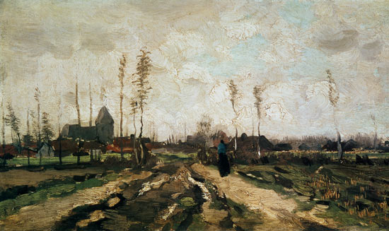 Paysage avec une église et des maisons, Nuenen - Van Gogh - Reproductions de tableaux et peintures haut de gamme