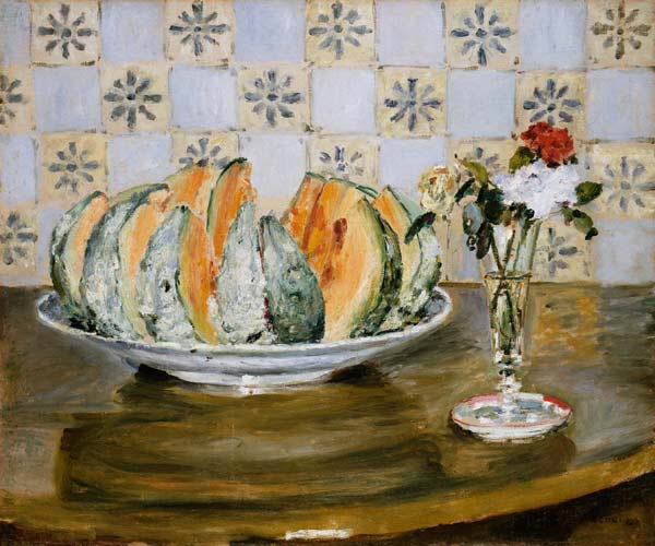 Nature morte d'un melon et d'un vase de fleurs - Pierre-Auguste Renoir - Reproductions de tableaux et peintures haut de gamme