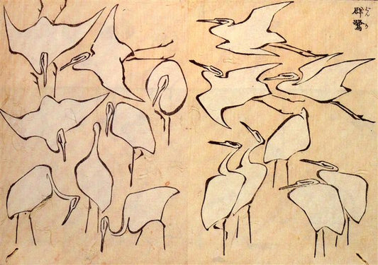 grues à partir de leçons rapides de dessin simplifié - Katsushika Hokusai - Reproductions de tableaux et peintures haut de gamme