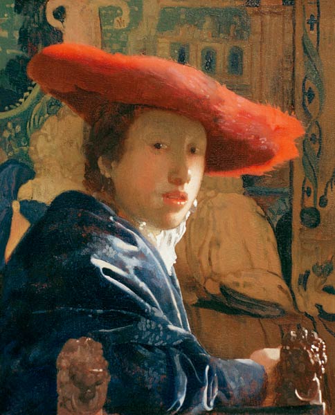 La Fille au chapeau rouge - Johannes Vermeer - Reproductions de tableaux et peintures haut de gamme