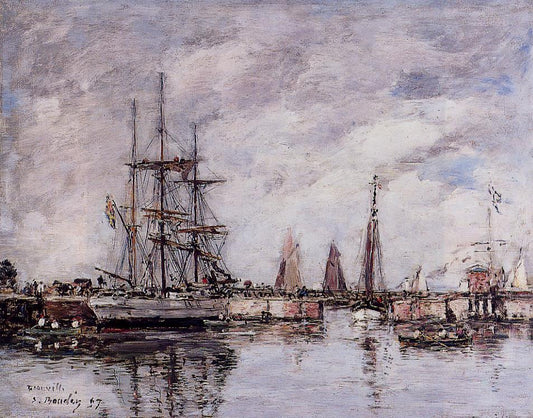 Deauville, le trois-mâts norvégien quitte le port - Eugène Boudin - Reproductions de tableaux et peintures haut de gamme