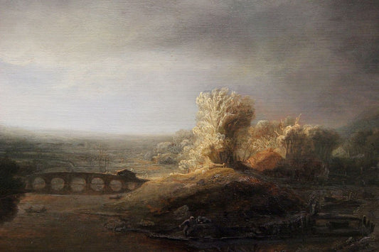 Paysage avec pont en arc - Rembrandt van Rijn - Reproductions de tableaux et peintures haut de gamme