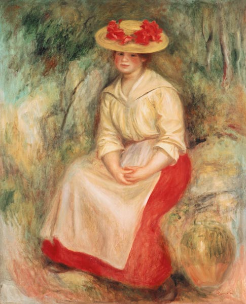 Gabrielle dans un chapeau de paille - Pierre-Auguste Renoir - Reproductions de tableaux et peintures haut de gamme