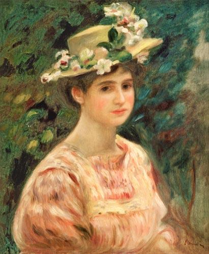 Fille avec des églantines sur son chapeau - Pierre-Auguste Renoir - Reproductions de tableaux et peintures haut de gamme