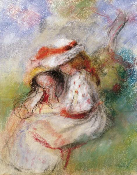 Deux jeunes filles dans un jardin - Pierre-Auguste Renoir - Reproductions de tableaux et peintures haut de gamme