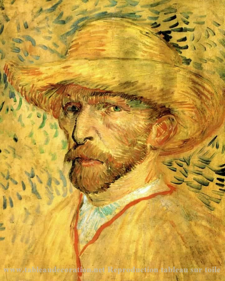 Autoportrait au chapeau de paille - Van Gogh - Reproductions de tableaux et peintures haut de gamme