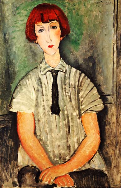 Jeune fille en chemise rayée - Amedeo Modigliani - Reproductions de tableaux et peintures haut de gamme