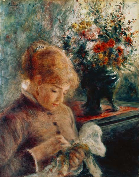 Jeune femme en train de coudre - Pierre-Auguste Renoir - Reproductions de tableaux et peintures haut de gamme