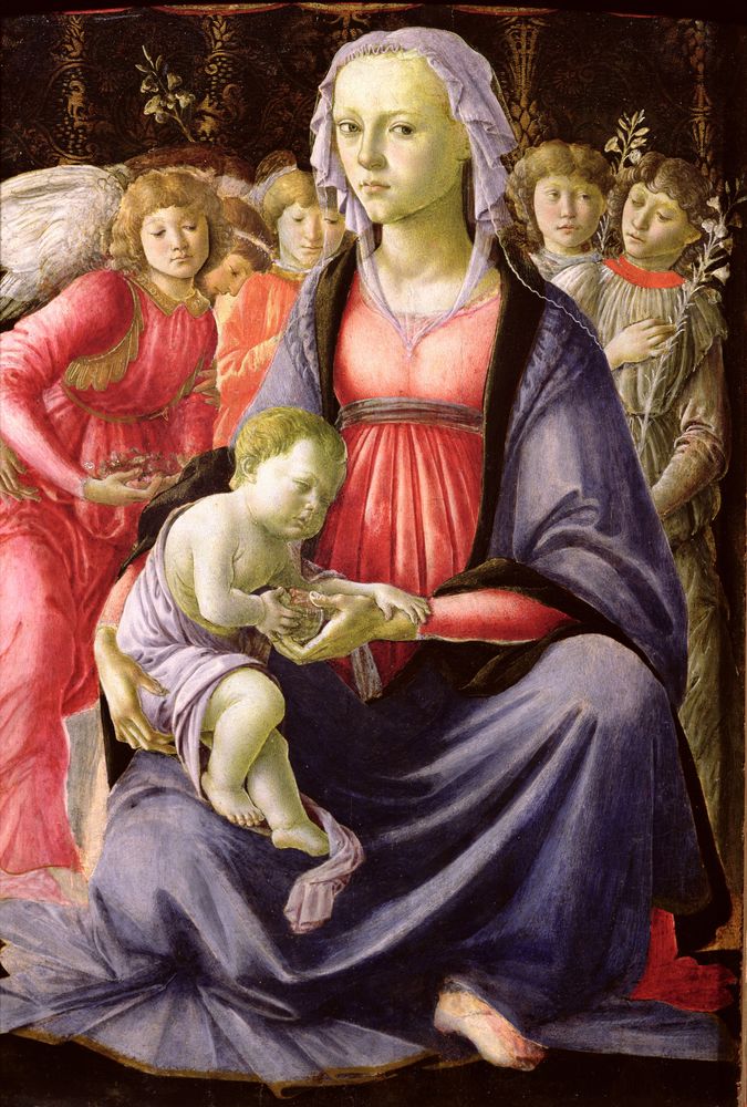 La Vierge et l'Enfant entourés de cinq anges - Sandro Botticelli - Reproductions de tableaux et peintures haut de gamme