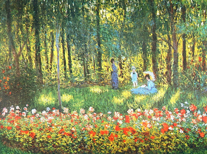 La famille de l'artiste dans le jardin - Claude Monet - Reproductions de tableaux et peintures haut de gamme