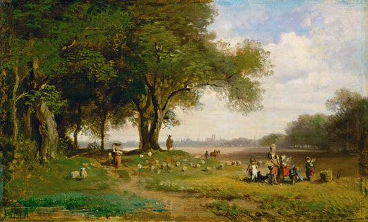 Paysage devant Munich avec des bergers - Carl Spitzweg - Reproductions de tableaux et peintures haut de gamme