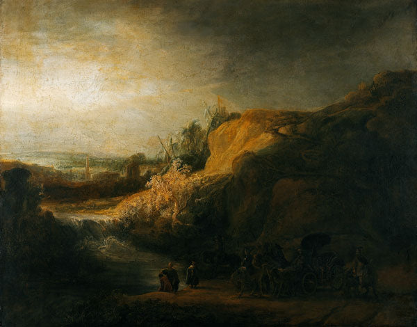 Paysage avec le baptême de l'Eunuque - Rembrandt van Rijn - Reproductions de tableaux et peintures haut de gamme