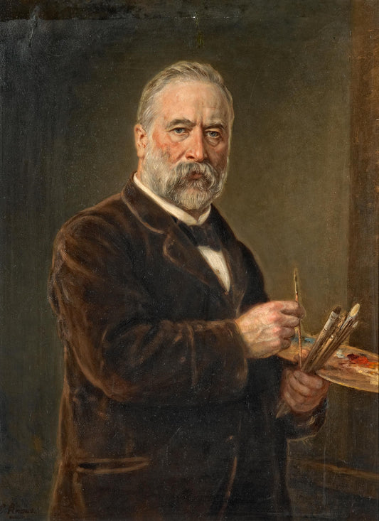 Autoportrait avec palette de peintre - Ludwig Knaus - Reproductions de tableaux et peintures haut de gamme